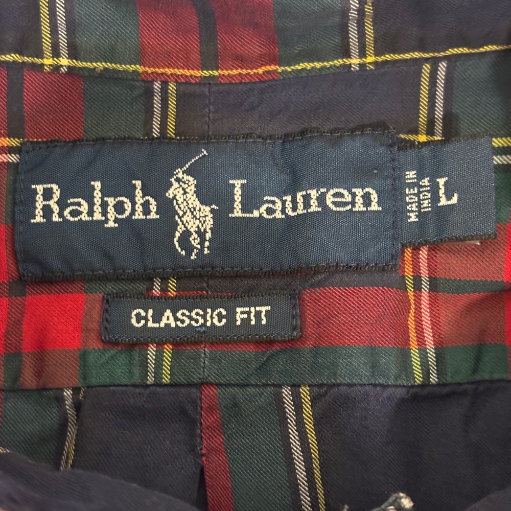 Ralph Lauren Button Down Mens L Red Black Plaid Classic Fit Cotton Long Sleeve - Picture 2 of 10